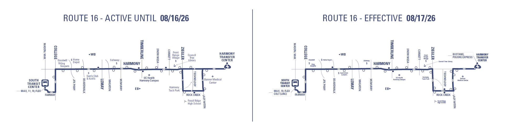 Route 16 - South Transit Center to Harmony Transfer Center via Harmony