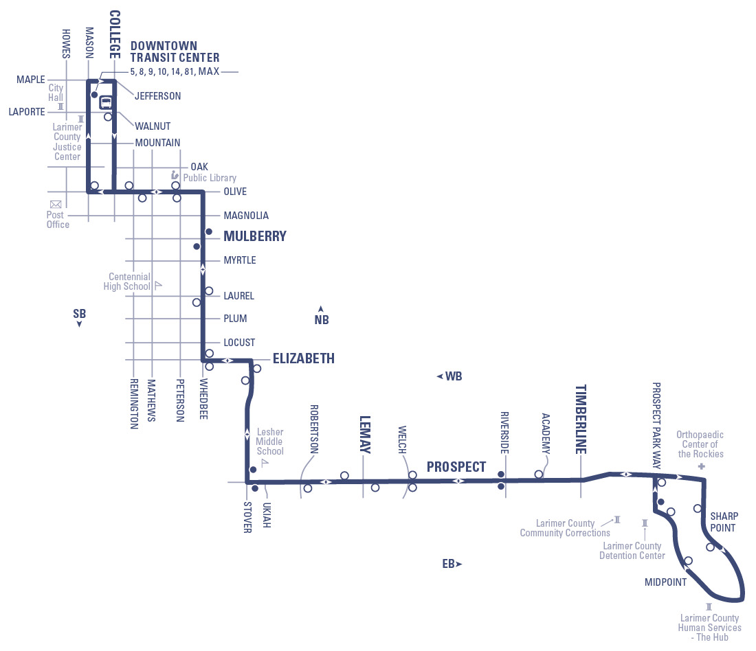 Route 18 - Downtown Transit Center to Midpoint via Olive, Whedbee, Elizabeth, Stover, and Prospect
