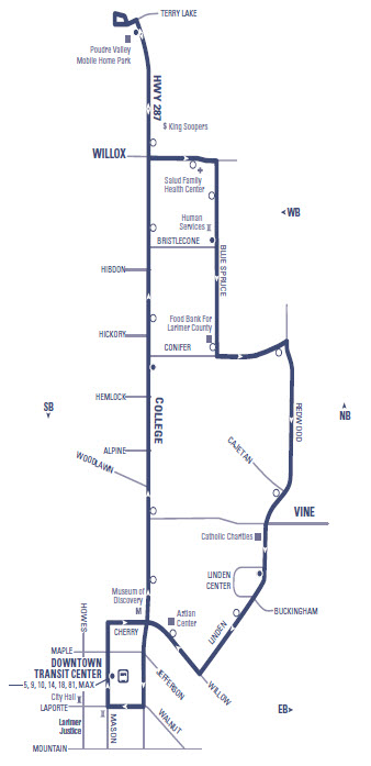 Route 81 - Downtown Transit Center to Terry Lake loop via College (northbound) and Redwood (southbound)