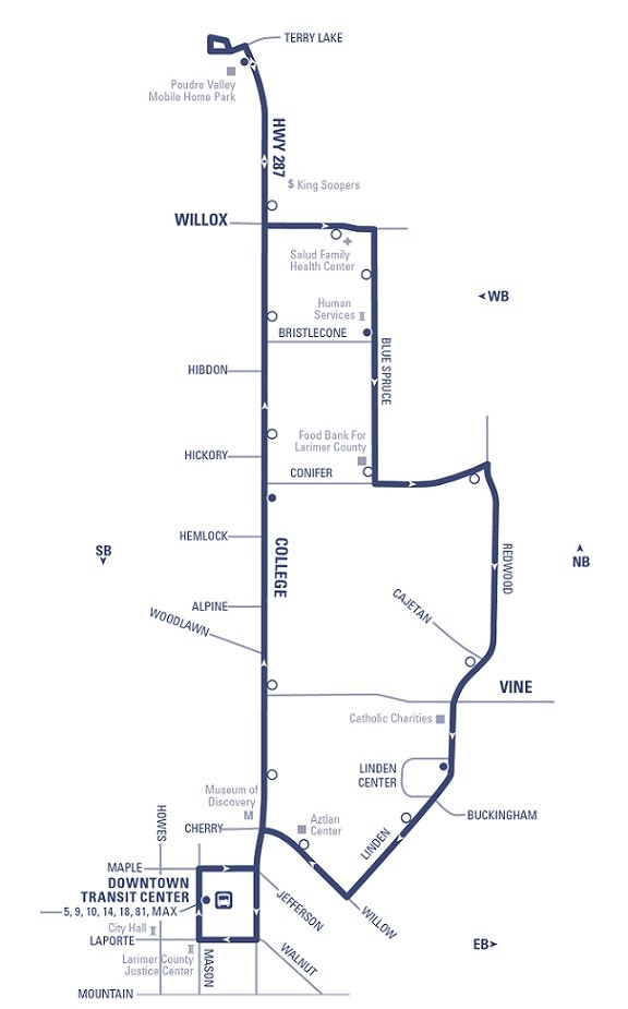 Route 81 - Downtown Transit Center to Terry Lake loop via College (northbound) and Redwood (southbound)