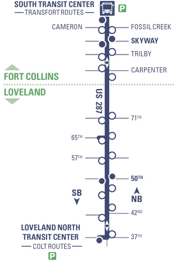 Flex Loveland - South Transit Center (Fort Collins) to Downtown Loveland via US 287