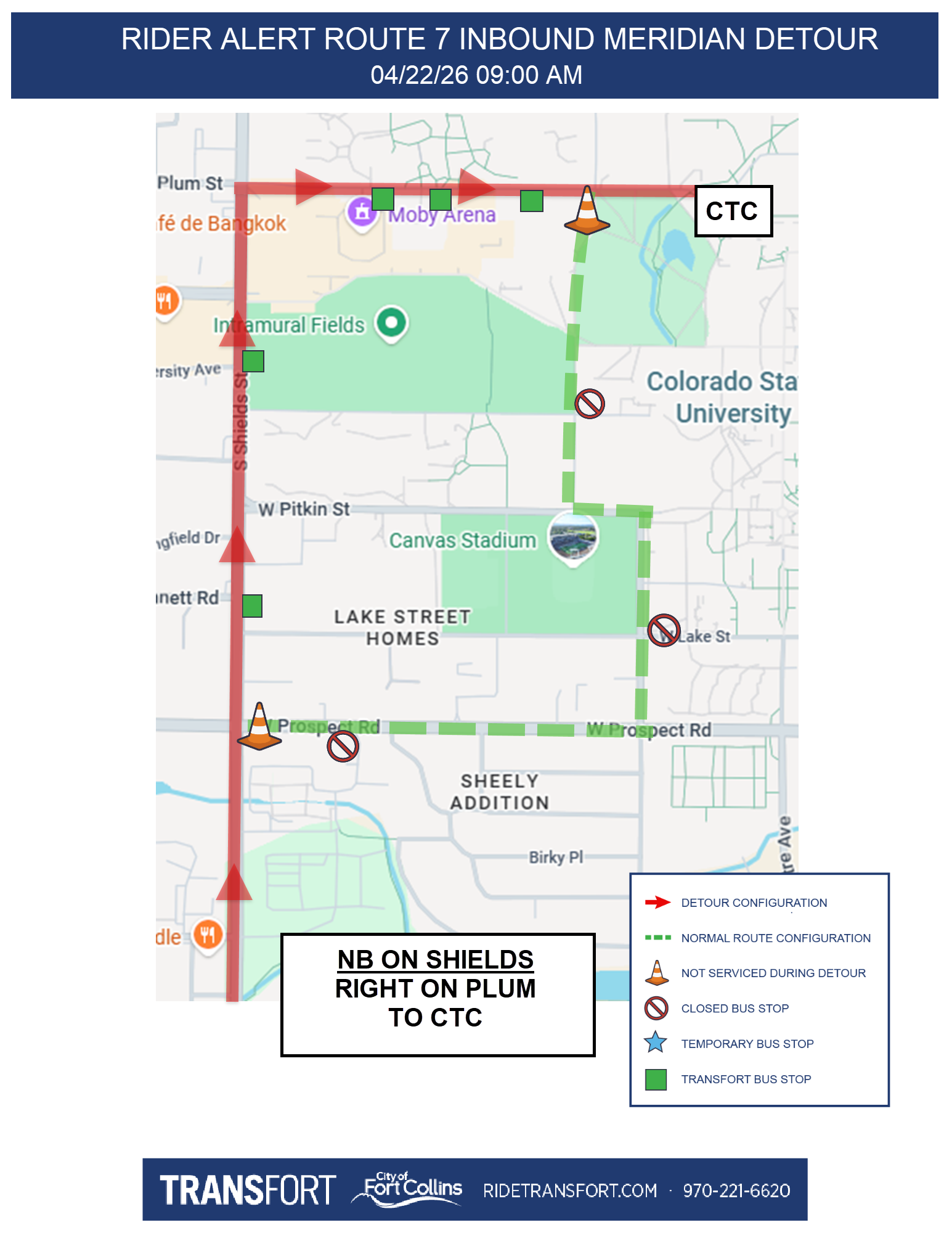 Northbound on Shields: Right on Plum into CTC