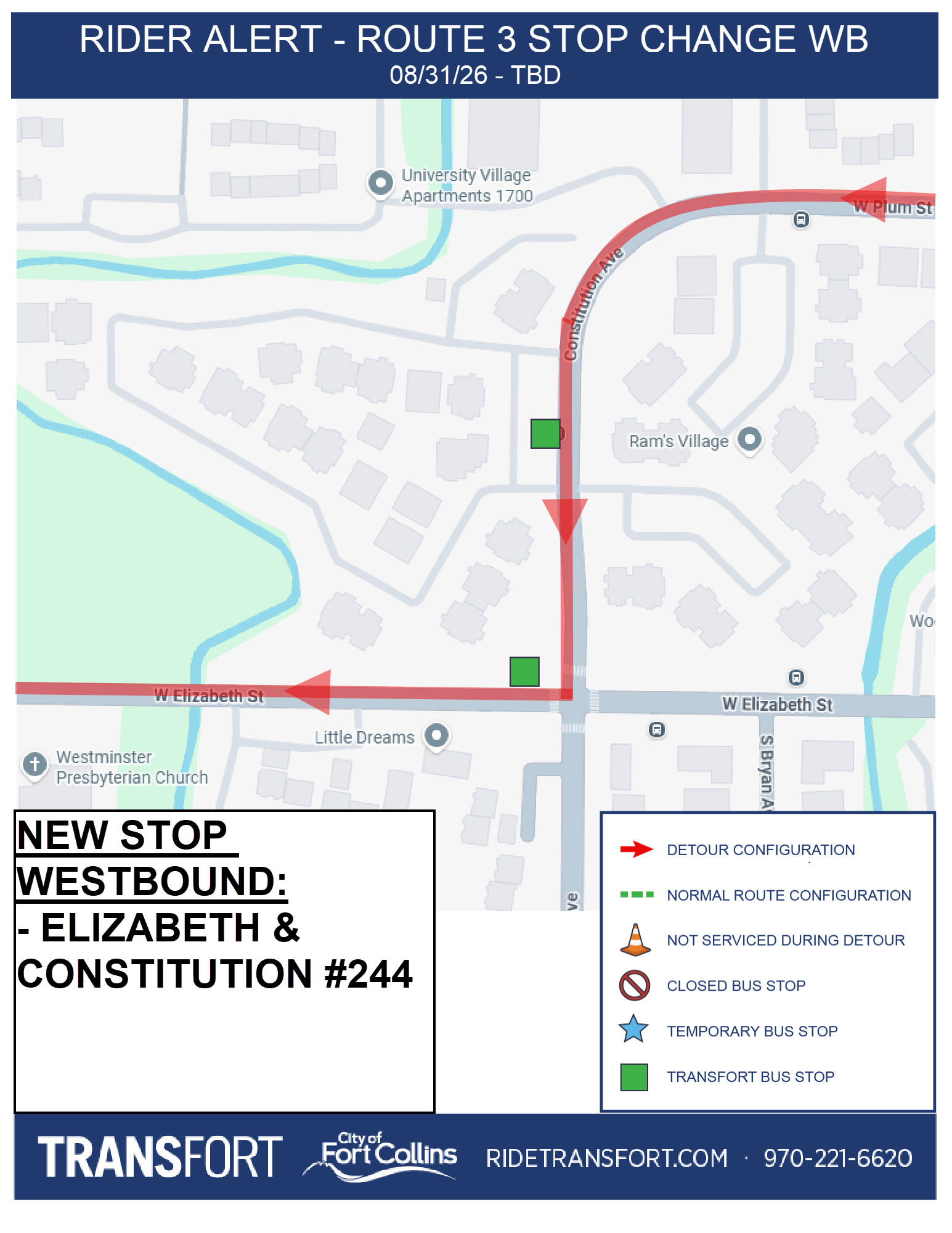 New Stop Westbound: Elizabeth & Constitution stop number 244.