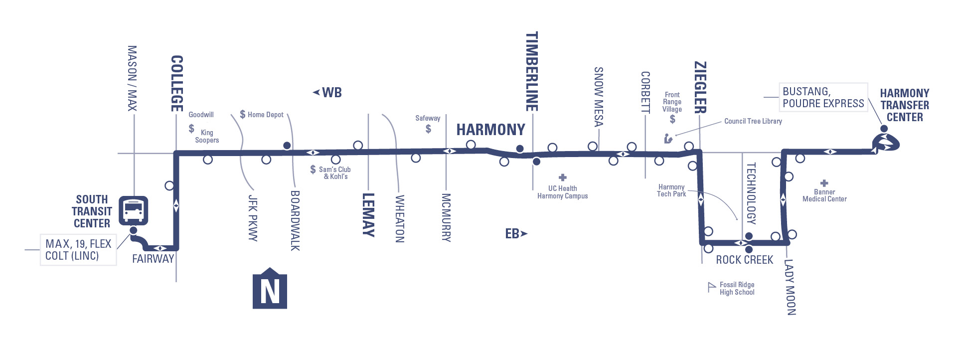 Route 16 - South Transit Center to Harmony Transfer Center via Harmony