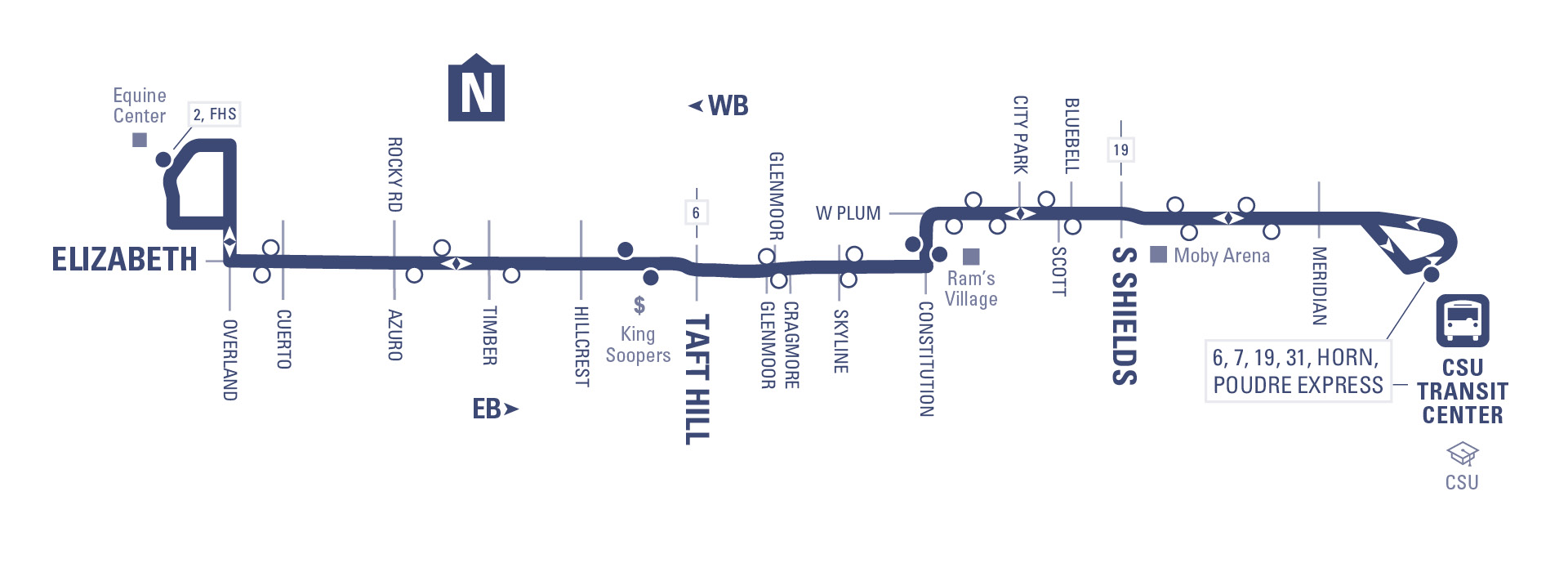 Route 3 - CSU Transit Center to Equine Center via Plum and Elizabeth