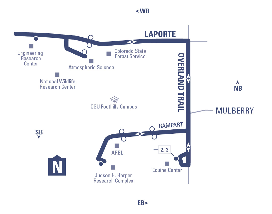 Foothills Shuttle - Serving Engineering Research Center, Atmospheric Sciences, Judson Harper Research Complex, Equine Center 